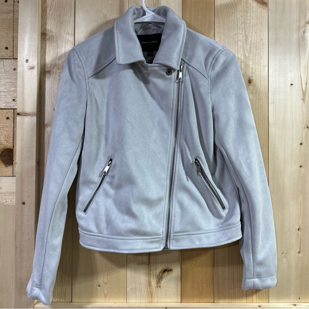 Banana Republic Jacket Womens XS Gray Vegan Suede Moto Full Zip Coat